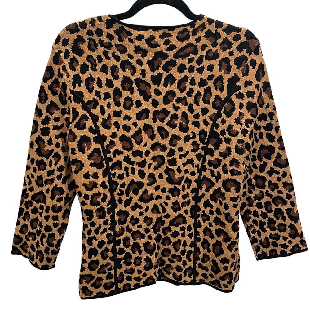 Jones New York Signature Leopard Print Cardigan Sweater L Large Button Piping - Picture 4 of 6